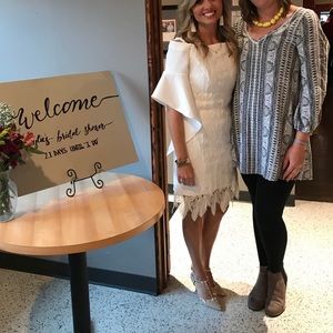 White lace dress with oversized sleeves